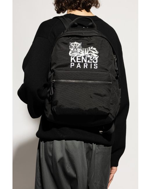 KENZO Black Backpack With Embroidered Logo for men