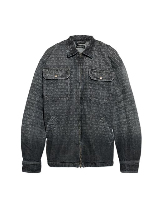 Balenciaga Gray Denim Jacket With Monogram for men