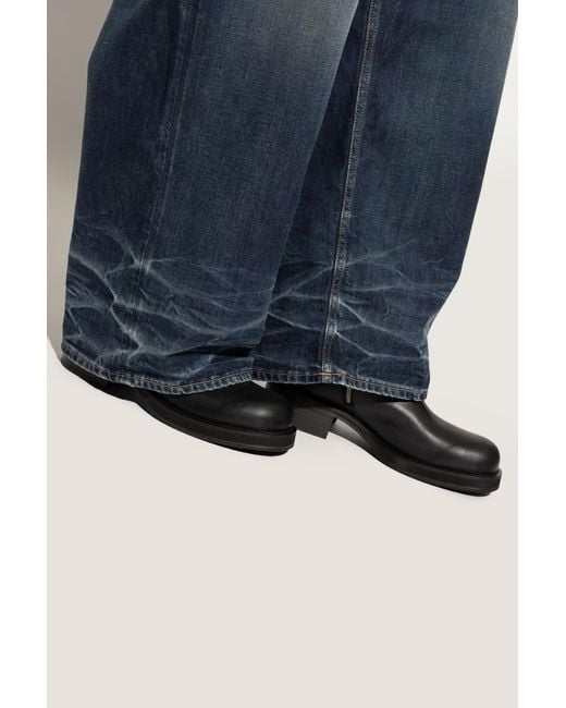 Acne Blue Boots With Logo for men