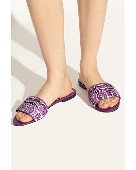 Dolce & Gabbana Purple Slides With "Majolica" Pattern