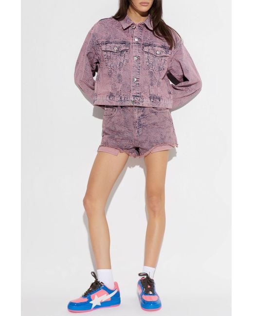 A Bathing Ape Purple Denim Shorts With Raw Hem