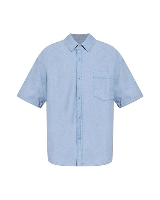 American Vintage Blue Denim Short-Sleeve Shirt for men