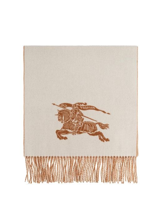 Burberry Natural Cashmere Scarf With Logo