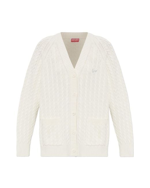 KENZO White Cardigan With Decorative Knit