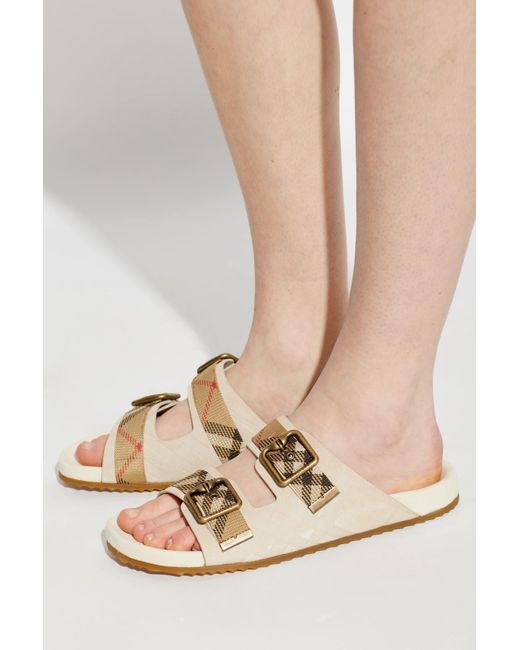 Burberry White Slides With Logo