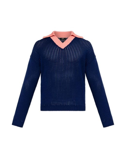 Fendi Blue Sweater With Logo Patch for men