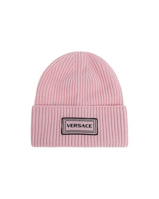Versace Pink Wool Beanie With Embroidered Logo
