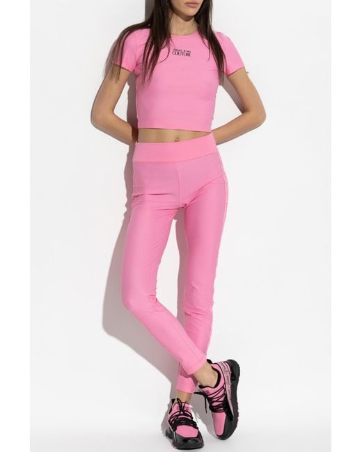 Versace Jeans Couture Pink Leggings With Side Stripes