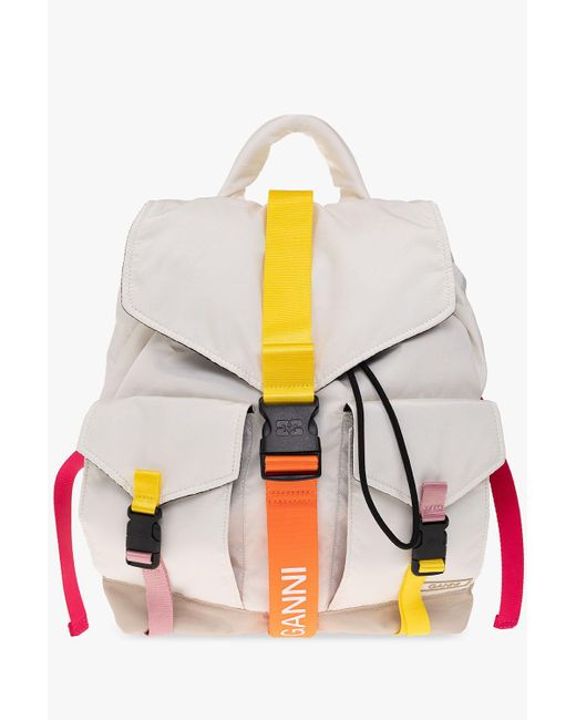 Ganni White Backpack With Logo