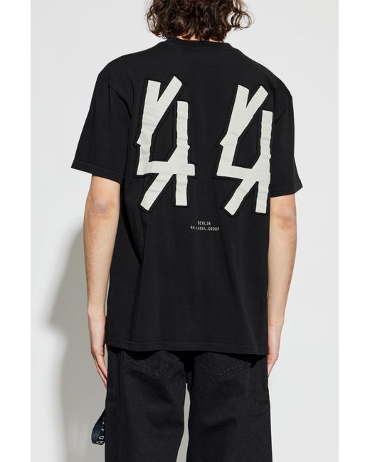 44 Label Group Black T-Shirt With Embroidered Logo for men