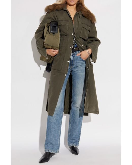 Blumarine Green Parka With Detachable Faux Fur Collar