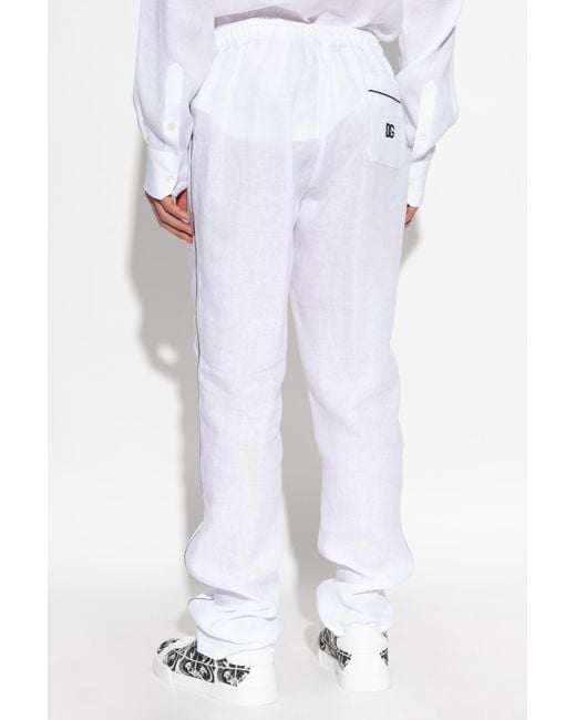 Dolce & Gabbana White Loose-Fit Linen Trousers for men