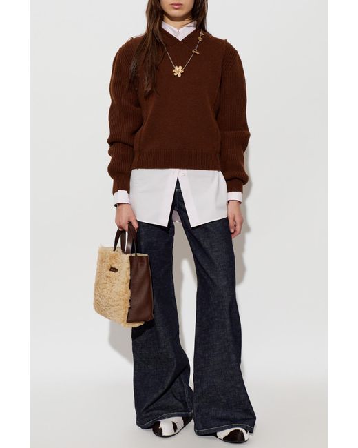 Marni Brown Wool V-Neck Sweater