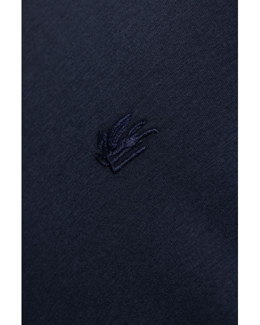 Etro Blue T-Shirt With Logo Patch for men