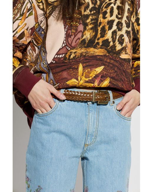 Etro Brown Leather Belt With Decorative Braid
