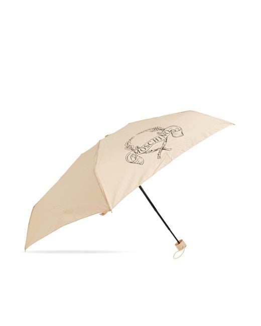 Moschino Natural Small Folding Umbrella With Logo