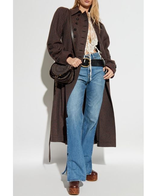 Chloé Brown Plaid-Patterned Coat