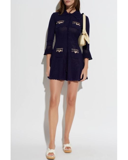 Self-Portrait Blue Dress With Pendants
