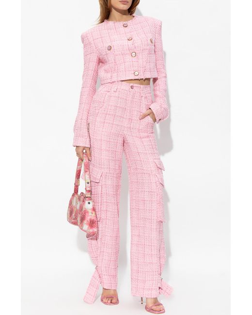 Gcds Pink Cropped Tweed Blazer