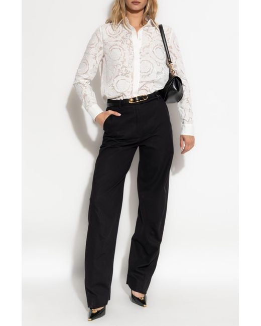 Versace Black Cotton Trousers With Seam Detail On The Legs