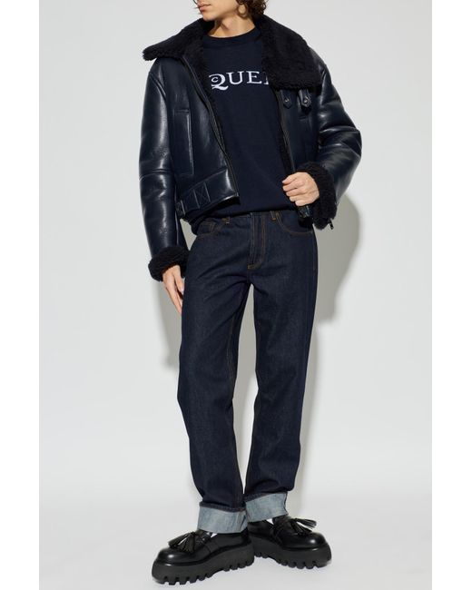 McQueen Blue Wool Sweater With Logo for men