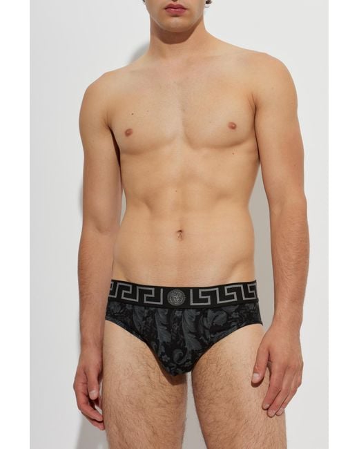 Versace Black Cotton Briefs With Logo for men