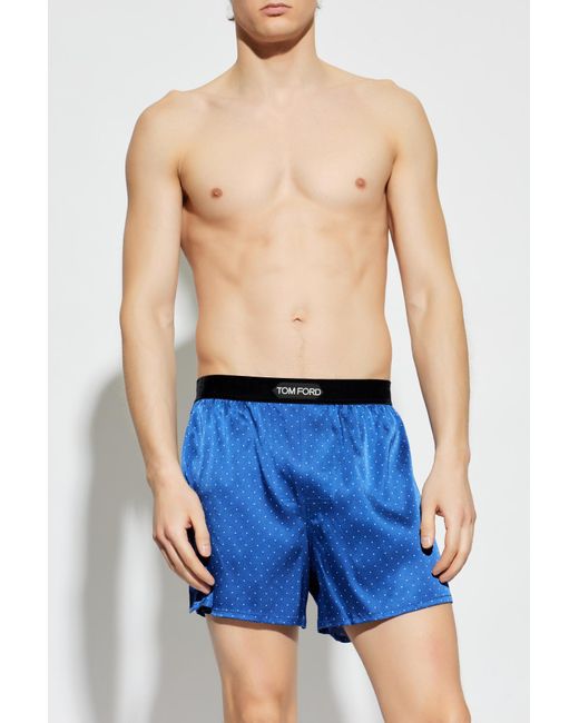 Tom Ford Blue Silk Boxers With Logo for men