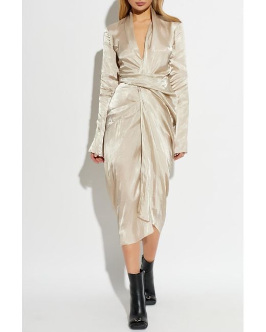 Rick Owens White Tie-Waist Dress With Long Sleeves