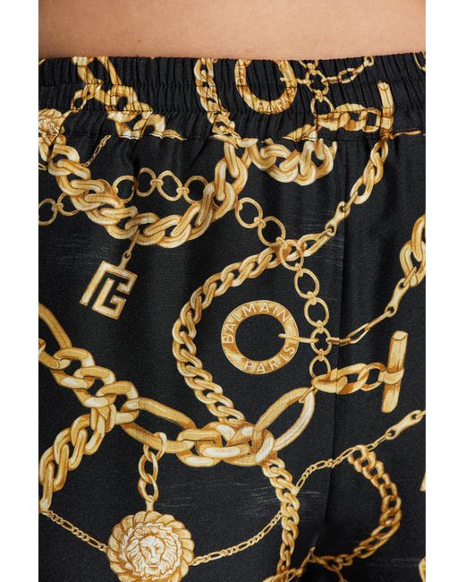 Balmain Black Silk Trousers With Print