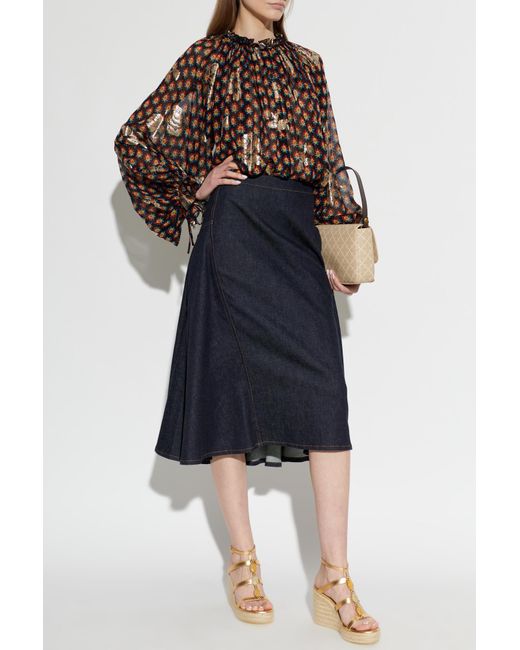 Etro Blue Silk Top With Lurex Thread