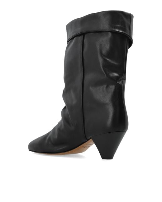 Isabel Marant Black 'Dalby' Leather Heeled Ankle Boots