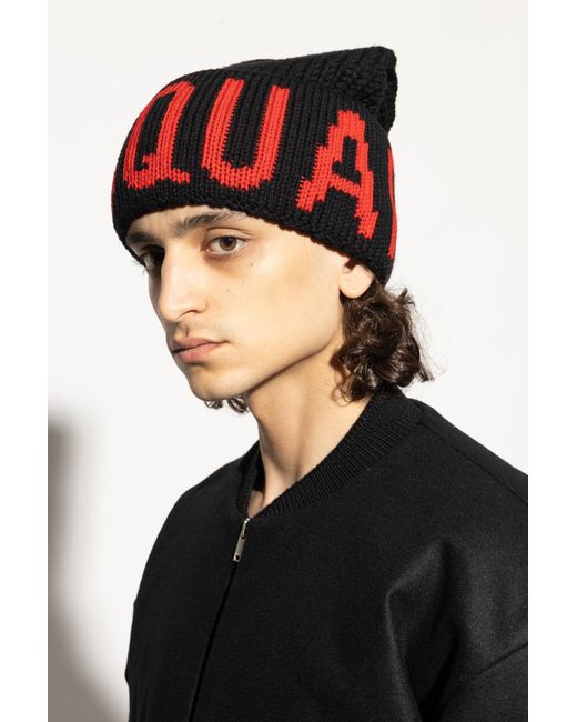 DSquared² Red Wool Beanie With Logo for men