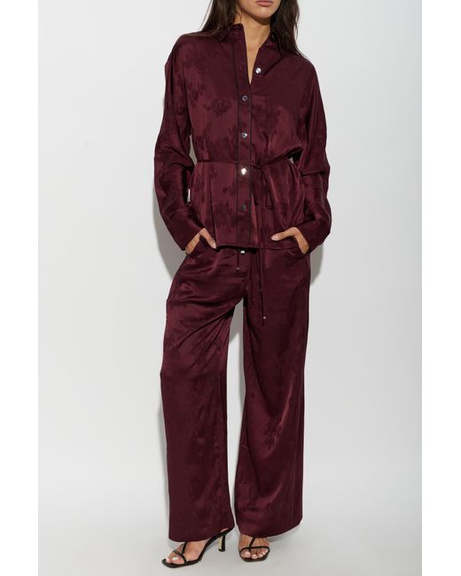 Ganni Purple Trousers With Floral Motif