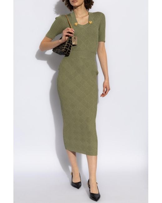 Balmain Dress With Short Sleeves in Green Lyst UK