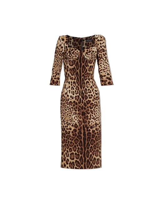 Dolce & Gabbana White Silk Dress With Animal Print