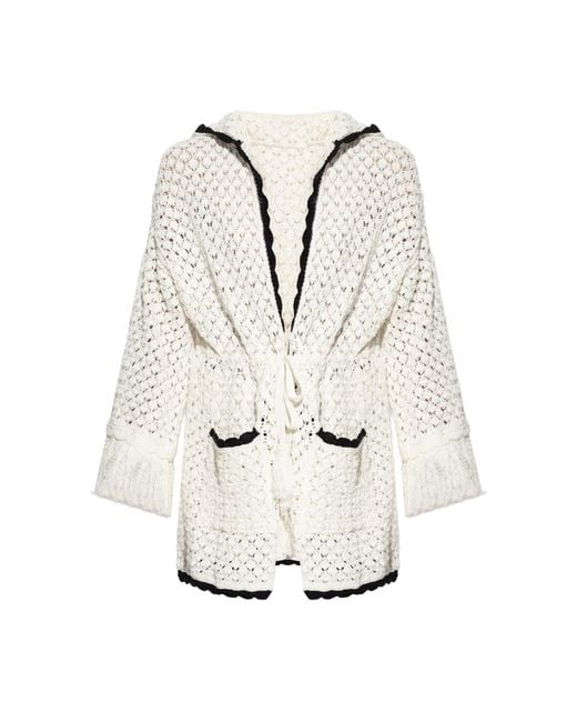 Akep White Crocheted Cardigan With Hood