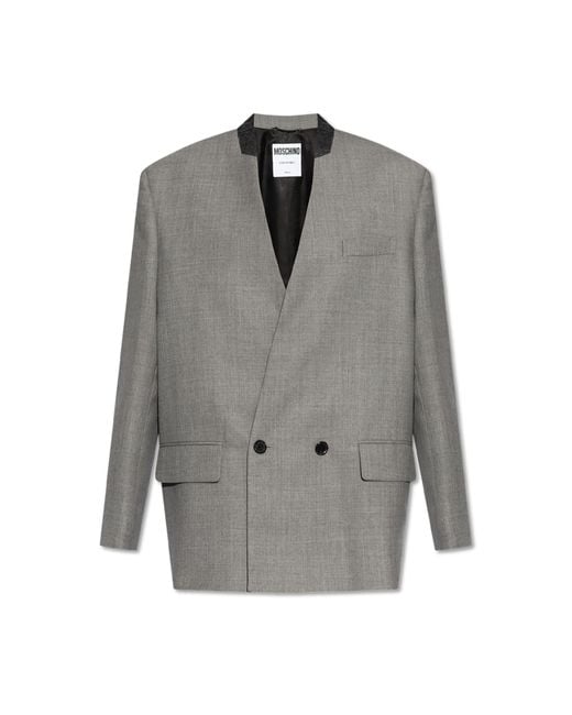 Moschino Gray Double-Breasted Loose-Fit Blazer