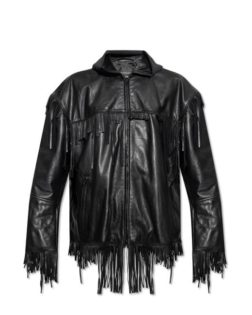 Balenciaga Black Leather Jacket With Hood for men