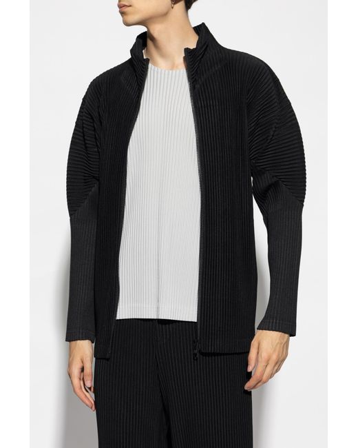 Homme Plissé Issey Miyake Black Pleated Zip-Up Sweater for men