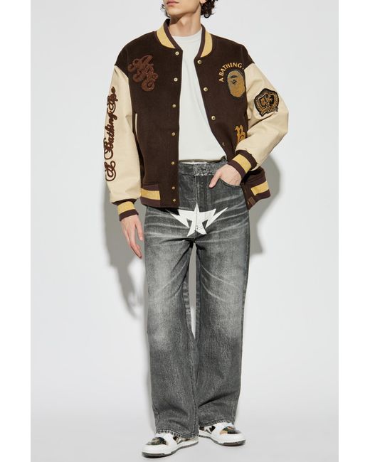 A Bathing Ape Gray Jeans With Print for men
