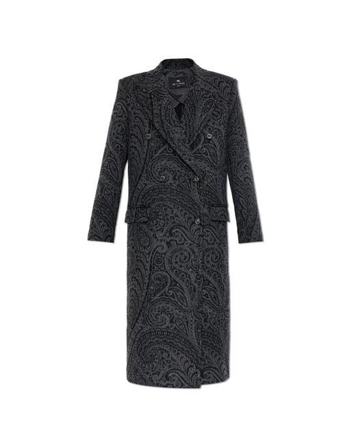 Etro Black Double-Breasted Wool Coat