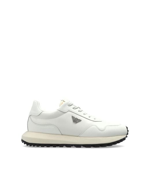 Emporio Armani White Sports Shoes With Logo Appliqué for men