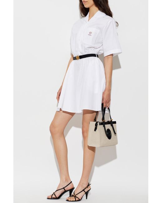 Versace White Cotton Dress With Pocket