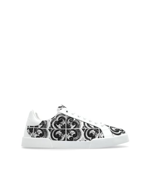 Dolce & Gabbana White Sports Shoes With 'Majolica' Print for men