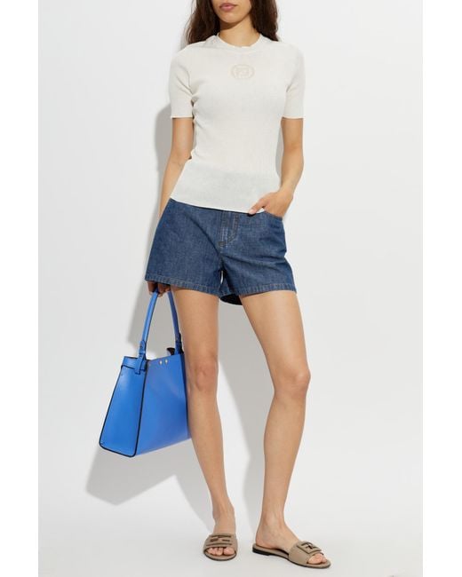 Fendi Blue Fitted Cut Top