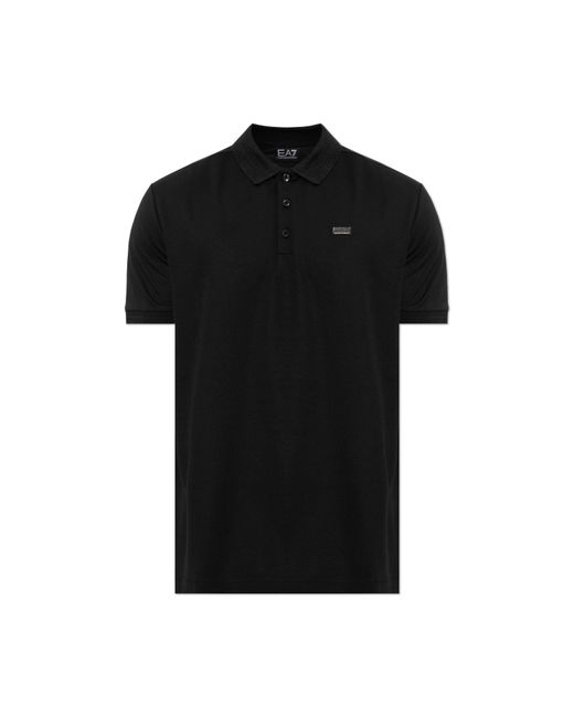 EA7 Black Polo With Logo Application for men