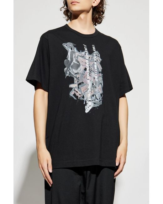 Yohji Yamamoto Black T-Shirt With Print for men