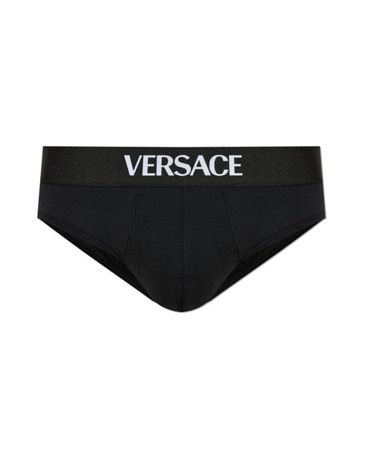 Versace Black Cotton Briefs With Logo for men