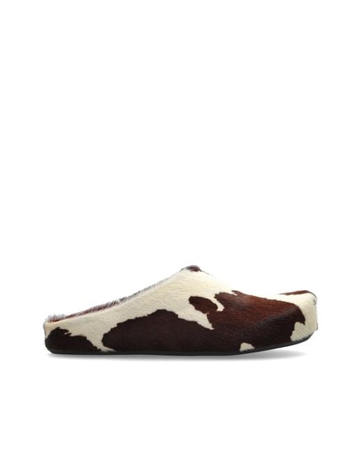 Marni White Animal Print Slides for men