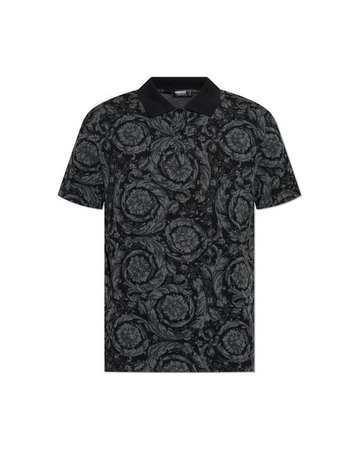 Versace Black Polo With Barocco Pattern for men